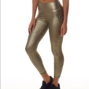 X by Gottex High-Waist Gold Metallic Leggings
